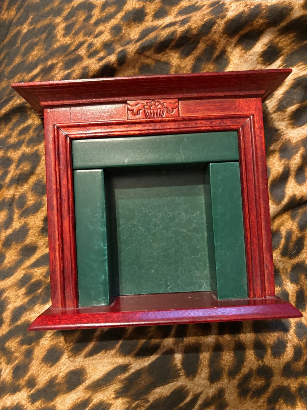 Dollhouse Wooden Mantel Accent Shelf with Green inside ceramic
